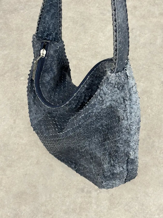 Roberto Cavalli Navy Leather Textured Hobo Bag DzetLcM 8