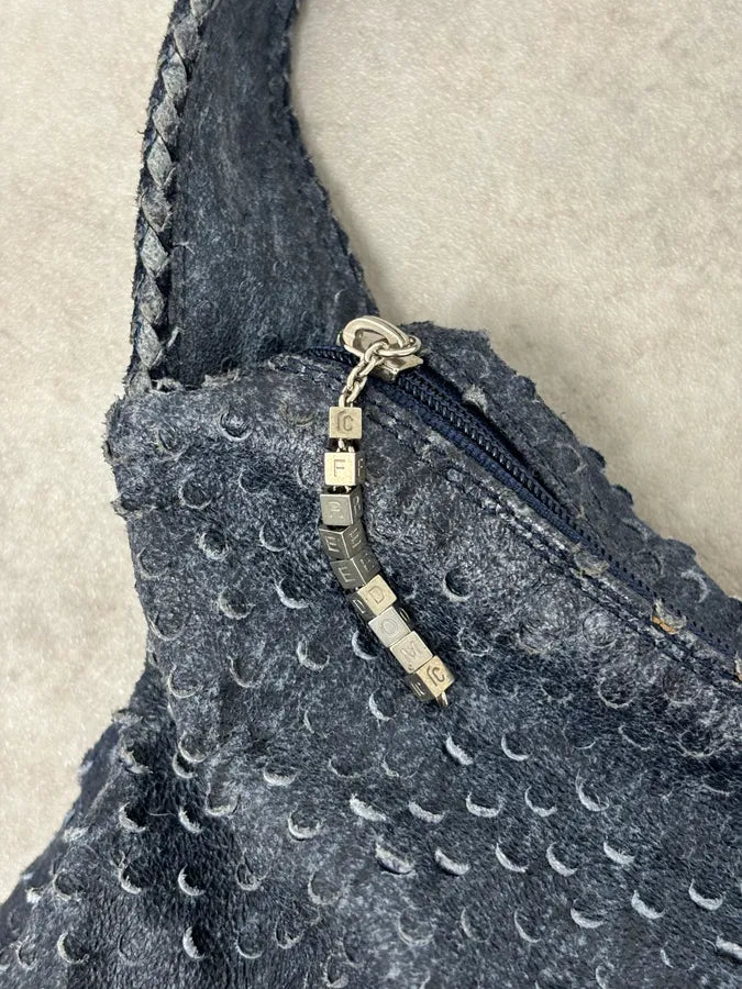 Roberto Cavalli Navy Leather Textured Hobo Bag DzetLcM 9