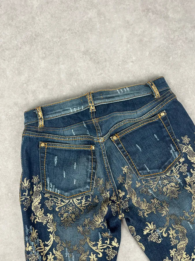 AW2006 Roberto Cavalli Navy Royal Gold Baroque Embroidered Jeans WzzyTSD 7