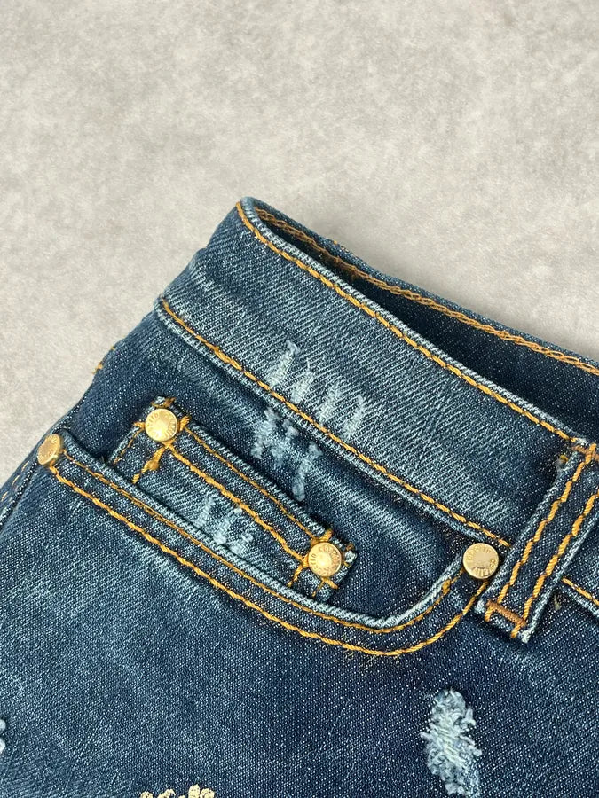AW2006 Roberto Cavalli Navy Royal Gold Baroque Embroidered Jeans WzzyTSD 10