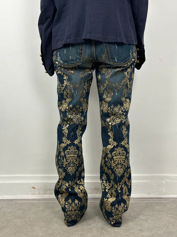 AW2006 Roberto Cavalli Navy Royal Gold Baroque Embroidered Jeans WzzyTSD 3