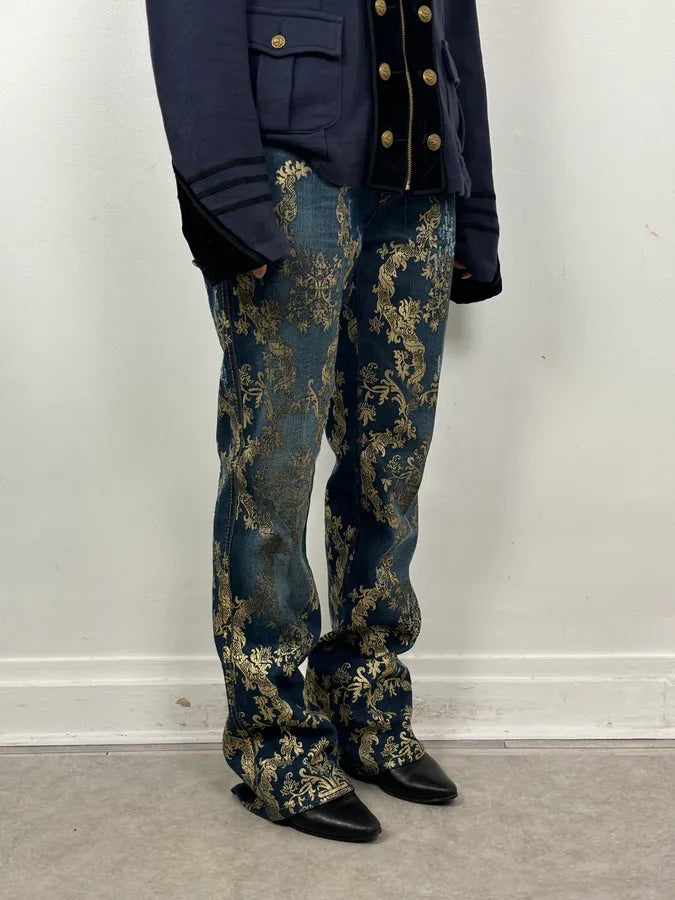 AW2006 Roberto Cavalli Navy Royal Gold Baroque Embroidered Jeans WzzyTSD 2
