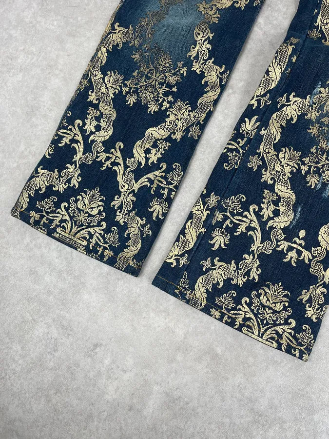 AW2006 Roberto Cavalli Navy Royal Gold Baroque Embroidered Jeans WzzyTSD 8
