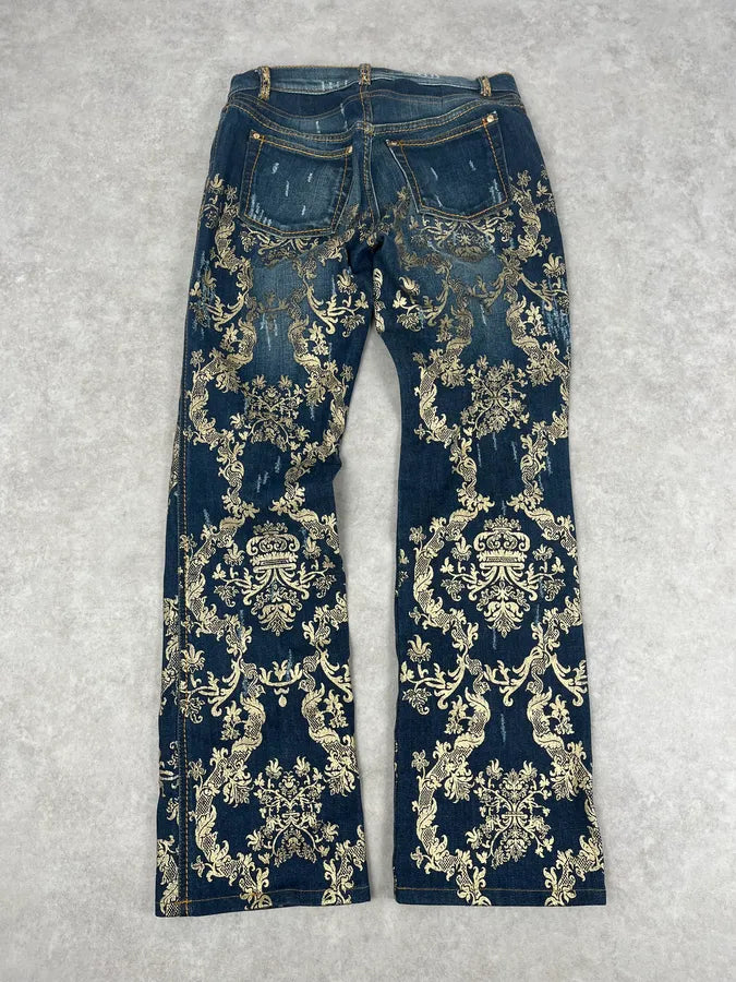 AW2006 Roberto Cavalli Navy Royal Gold Baroque Embroidered Jeans WzzyTSD 6