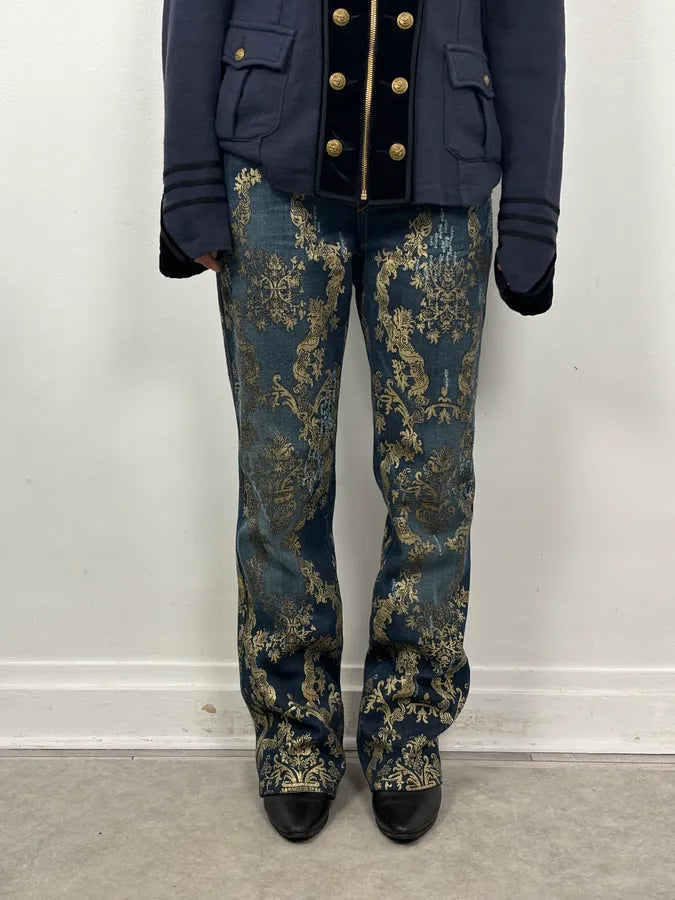 AW2006 Roberto Cavalli Navy Royal Gold Baroque Embroidered Jeans WzzyTSD 1