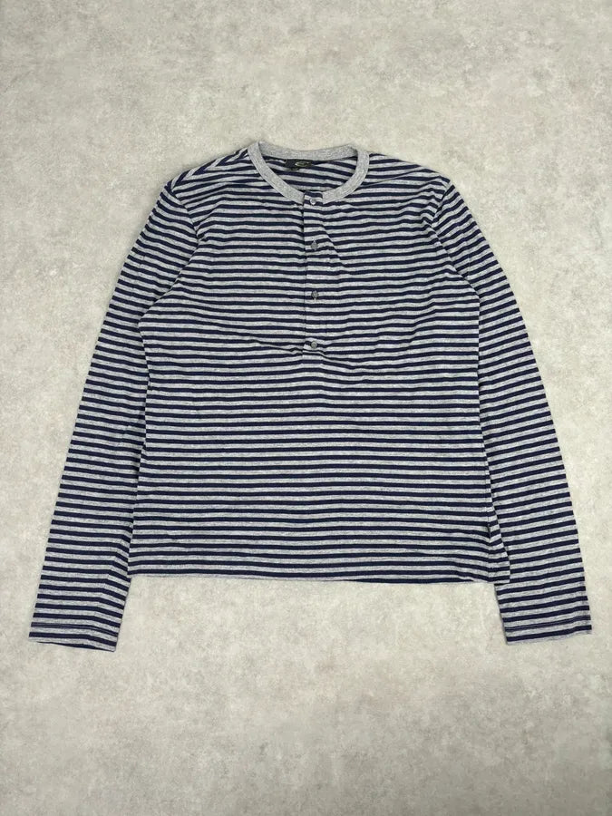 AW2008 Cavalli Navy & Grey Striped Henley Longsleeve  UZQRsOf 0
