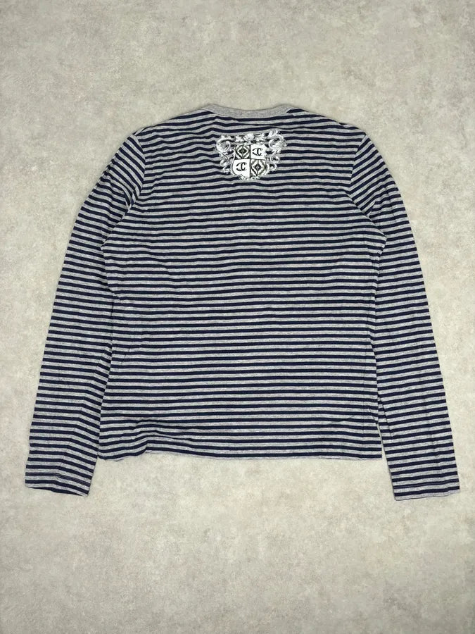 AW2008 Cavalli Navy & Grey Striped Henley Longsleeve  UZQRsOf 4