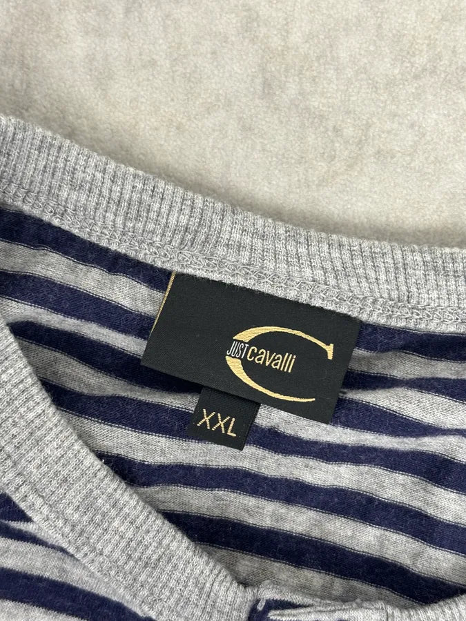 AW2008 Cavalli Navy & Grey Striped Henley Longsleeve  UZQRsOf 7