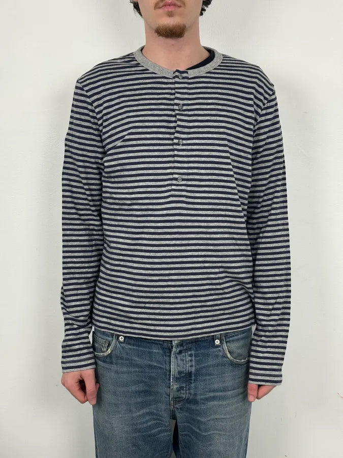 AW2008 Cavalli Navy & Grey Striped Henley Longsleeve  UZQRsOf 1