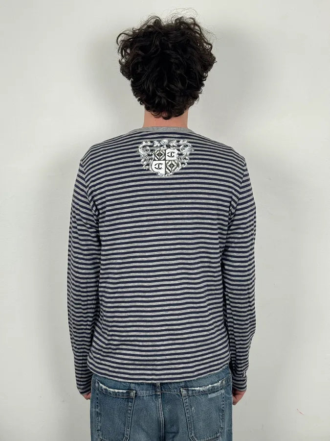 AW2008 Cavalli Navy & Grey Striped Henley Longsleeve  UZQRsOf 2