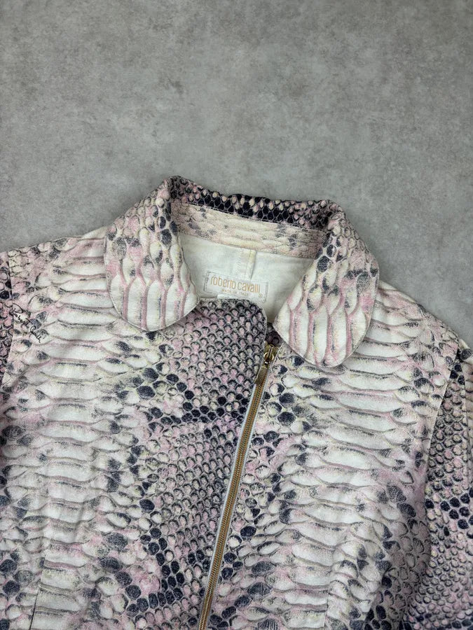 2000s Roberto Cavalli Pink & White Python Effect Asymmetrical Jacket kqnFvke 3