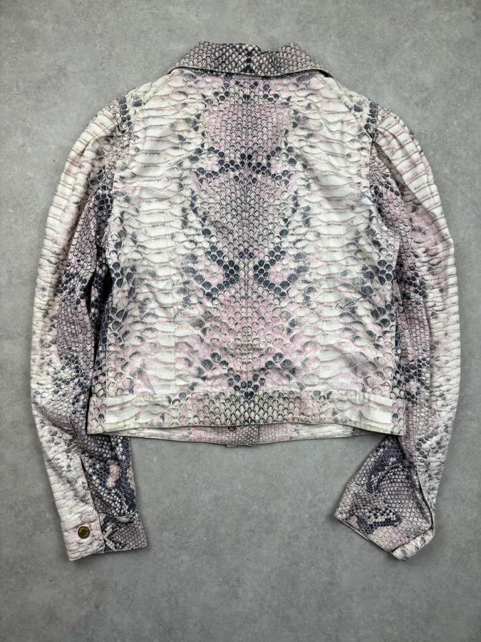 2000s Roberto Cavalli Pink & White Python Effect Asymmetrical Jacket kqnFvke 4