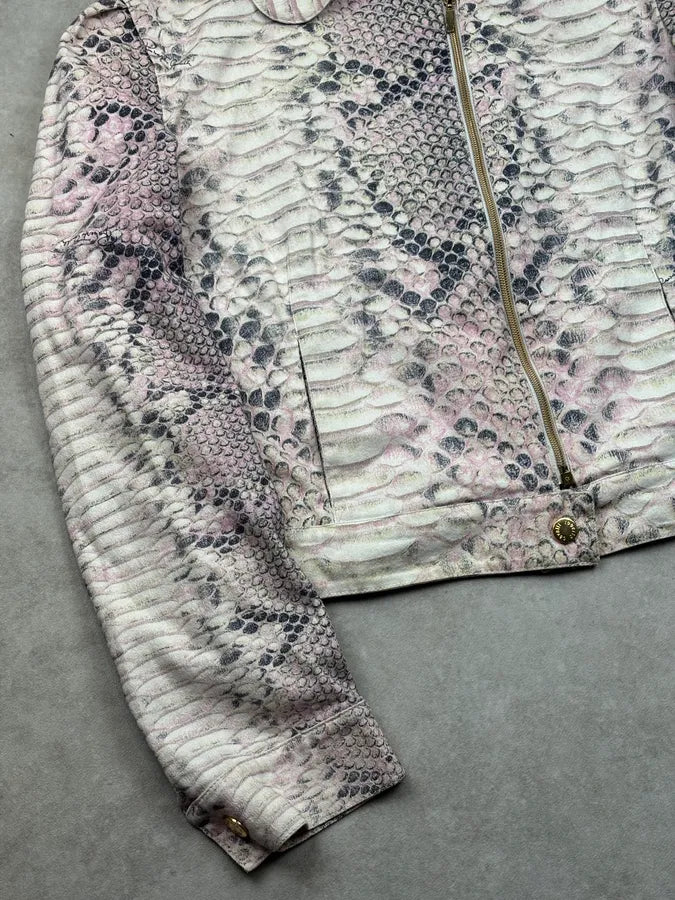 2000s Roberto Cavalli Pink & White Python Effect Asymmetrical Jacket kqnFvke 8
