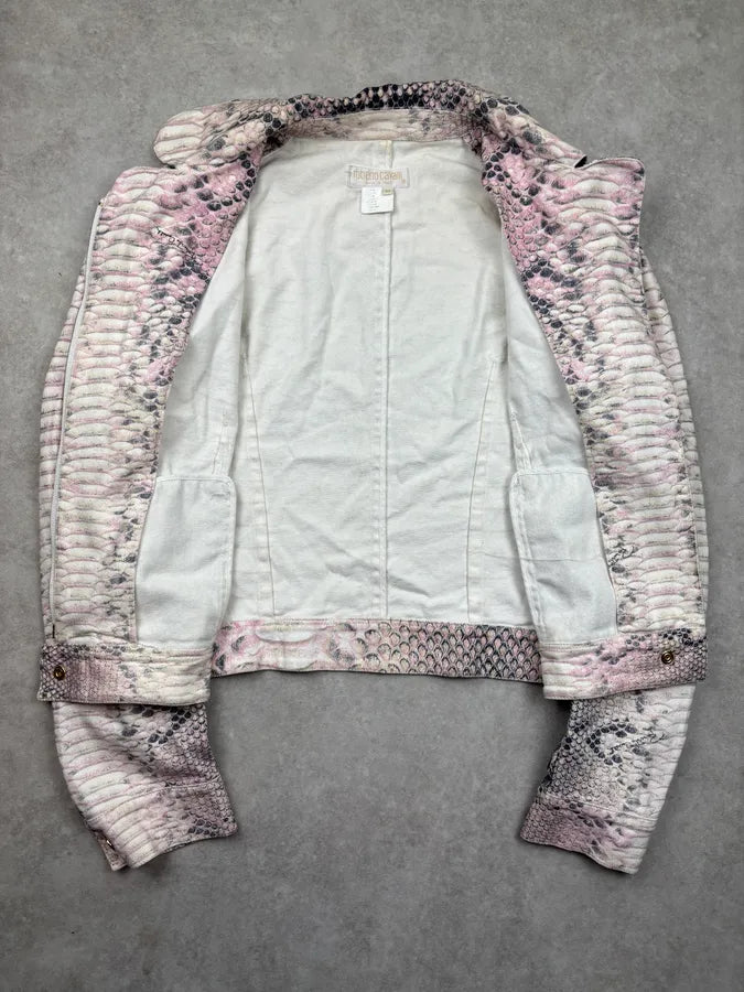 2000s Roberto Cavalli Pink & White Python Effect Asymmetrical Jacket kqnFvke 6
