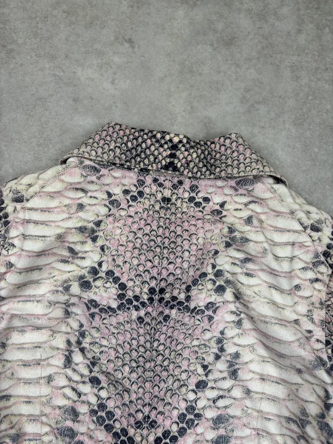 2000s Roberto Cavalli Pink & White Python Effect Asymmetrical Jacket kqnFvke 5