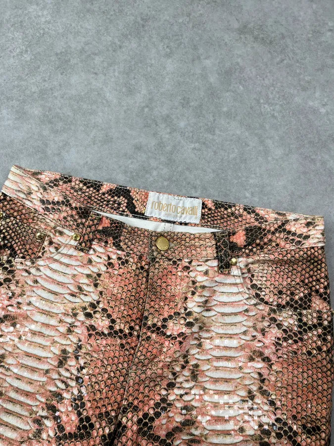 2000s Roberto Cavalli Pink Python Trompe LOeil Pants KrNpIuf 5