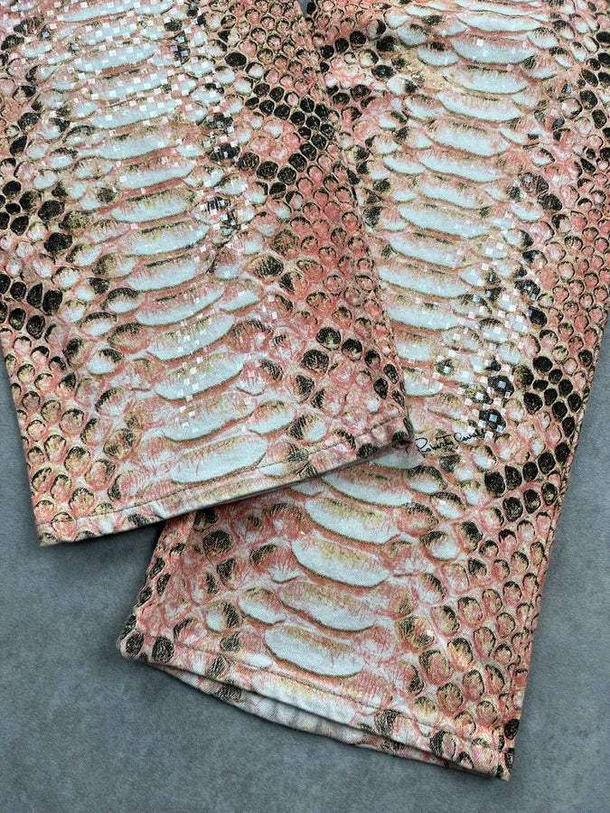 2000s Roberto Cavalli Pink Python Trompe LOeil Pants KrNpIuf 7