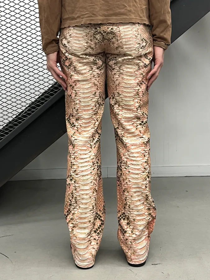 2000s Roberto Cavalli Pink Python Trompe LOeil Pants KrNpIuf 3