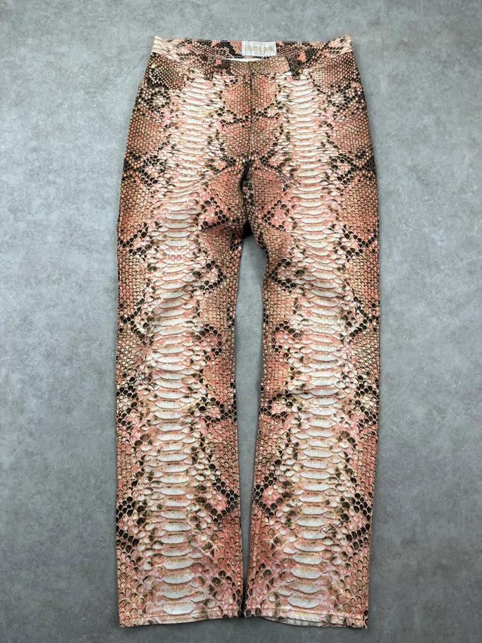 2000s Roberto Cavalli Pink Python Trompe LOeil Pants KrNpIuf 0