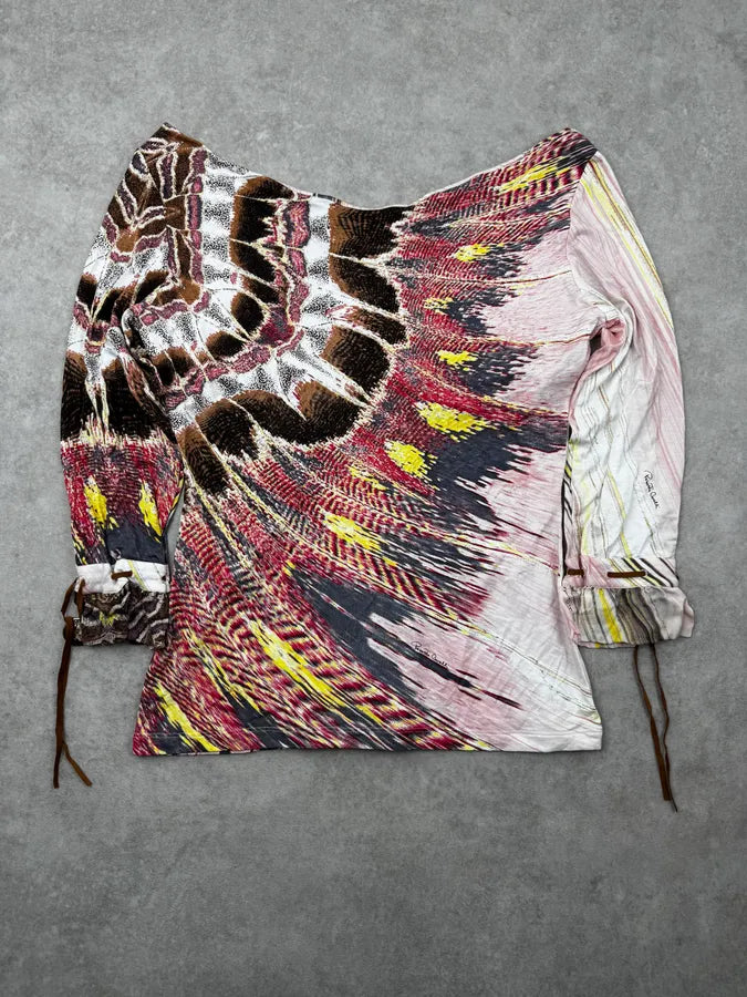 SS2004 Roberto Cavalli Pink Illusion Feather Longsleeve Top gSQoqJI 3