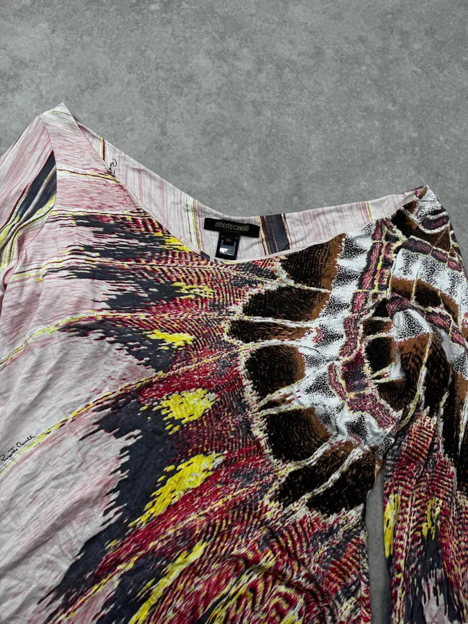 SS2004 Roberto Cavalli Pink Illusion Feather Longsleeve Top gSQoqJI 4