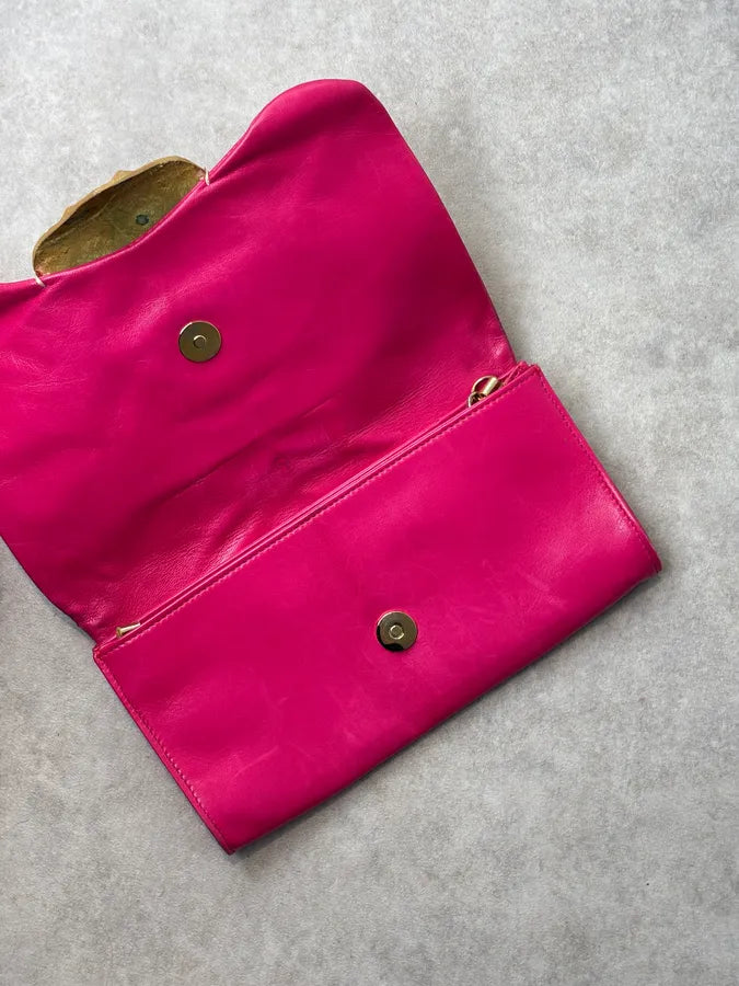 Roberto Cavalli Pink Leather Clutch Gold Crocodile Effect Clasp Bag zxaqmSZ 6