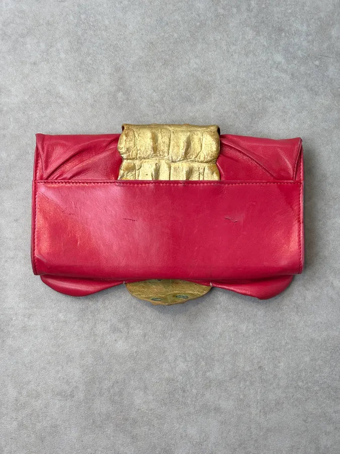 Roberto Cavalli Pink Leather Clutch Gold Crocodile Effect Clasp Bag zxaqmSZ 4
