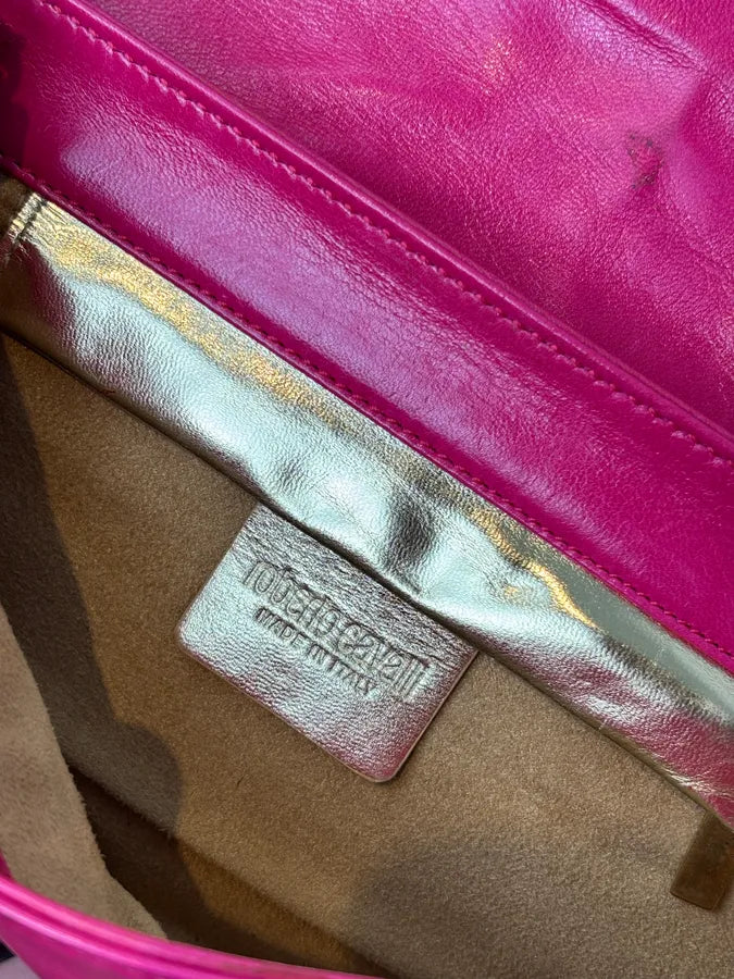 Roberto Cavalli Pink Leather Clutch Gold Crocodile Effect Clasp Bag zxaqmSZ 8
