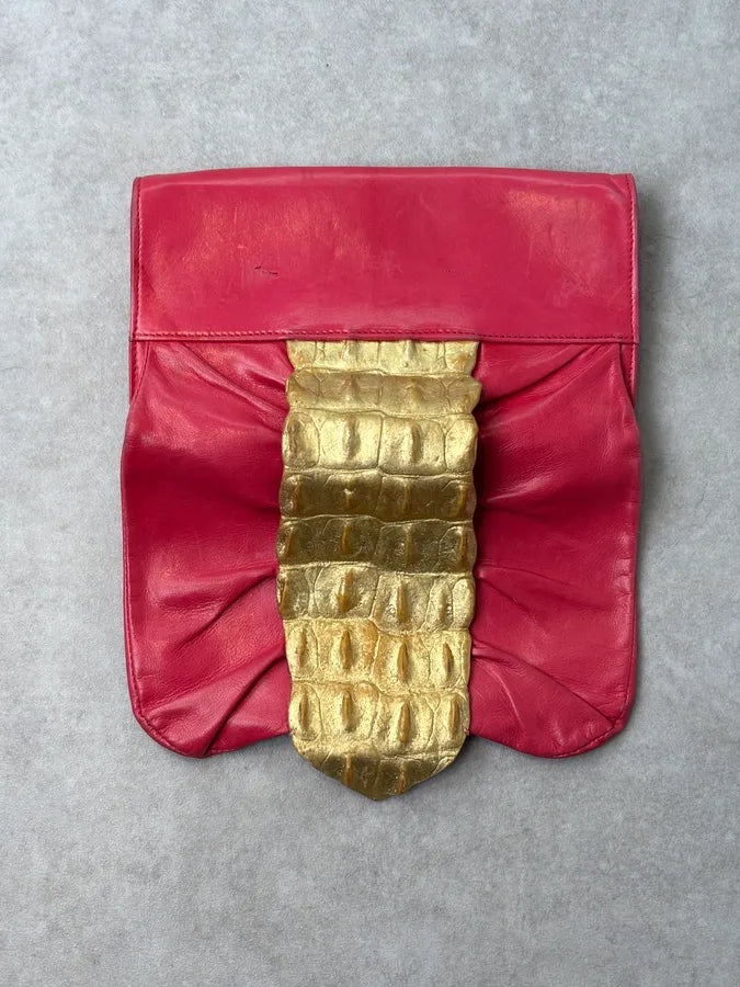 Roberto Cavalli Pink Leather Clutch Gold Crocodile Effect Clasp Bag zxaqmSZ 5