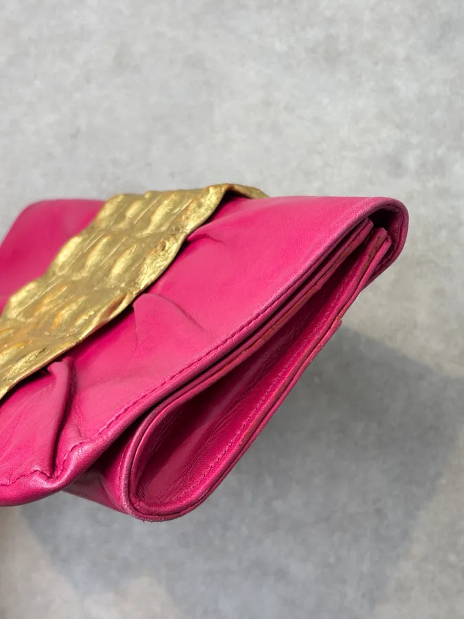 Roberto Cavalli Pink Leather Clutch Gold Crocodile Effect Clasp Bag zxaqmSZ 7