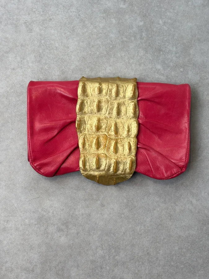 Roberto Cavalli Pink Leather Clutch Gold Crocodile Effect Clasp Bag zxaqmSZ 1