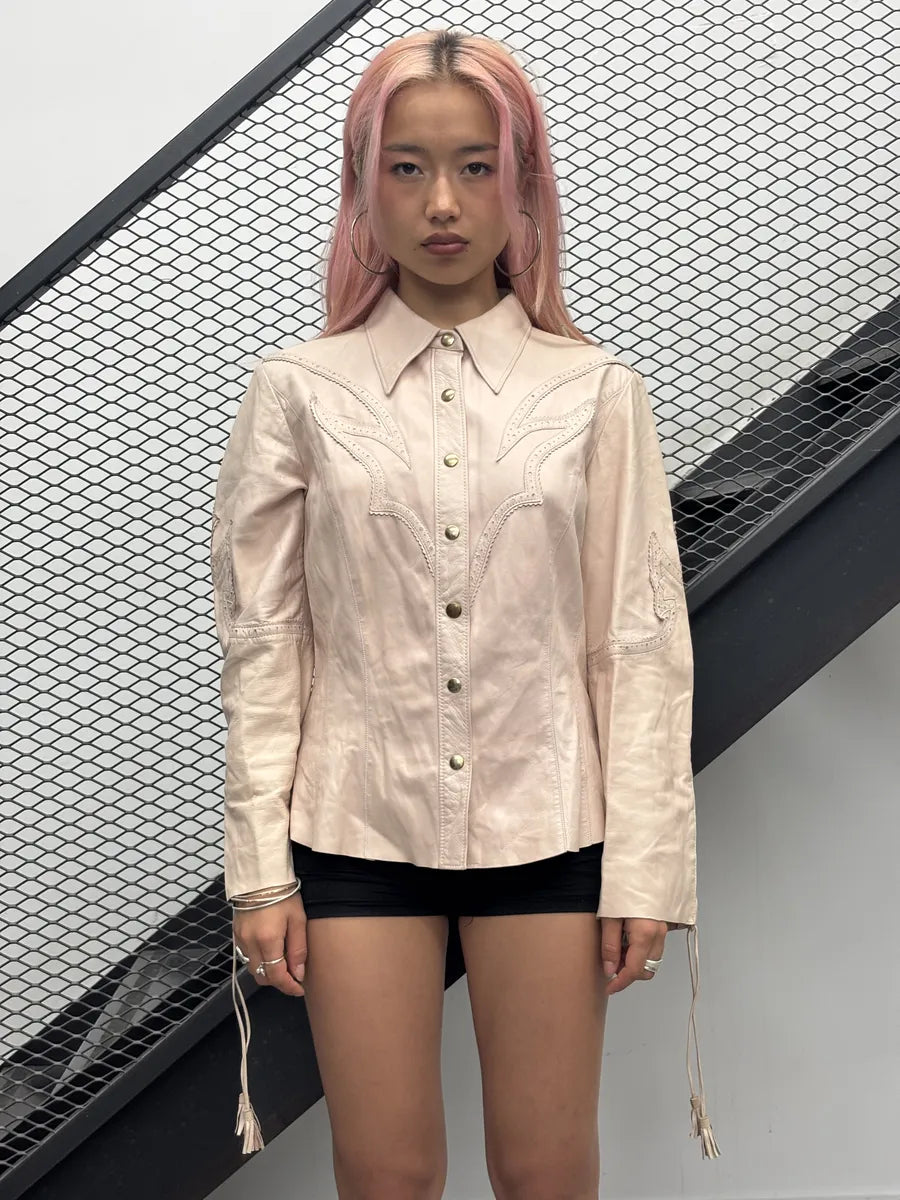 AW2003 Roberto Cavalli Pink Leather Western Shirt DwDPpBS 0