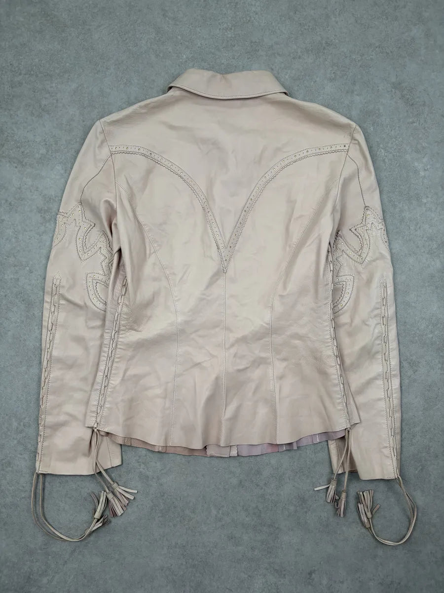 AW2003 Roberto Cavalli Pink Leather Western Shirt DwDPpBS 6