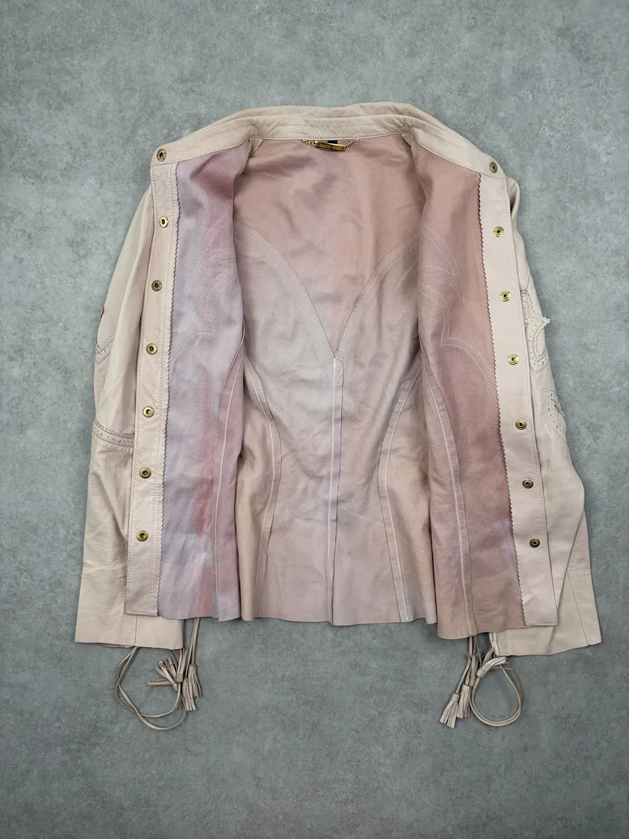 AW2003 Roberto Cavalli Pink Leather Western Shirt DwDPpBS 7