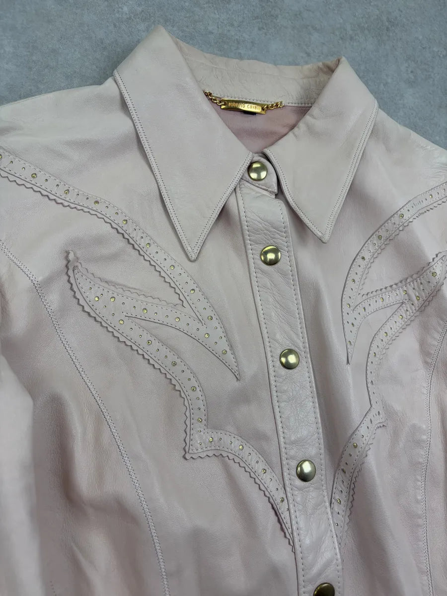 AW2003 Roberto Cavalli Pink Leather Western Shirt DwDPpBS 4