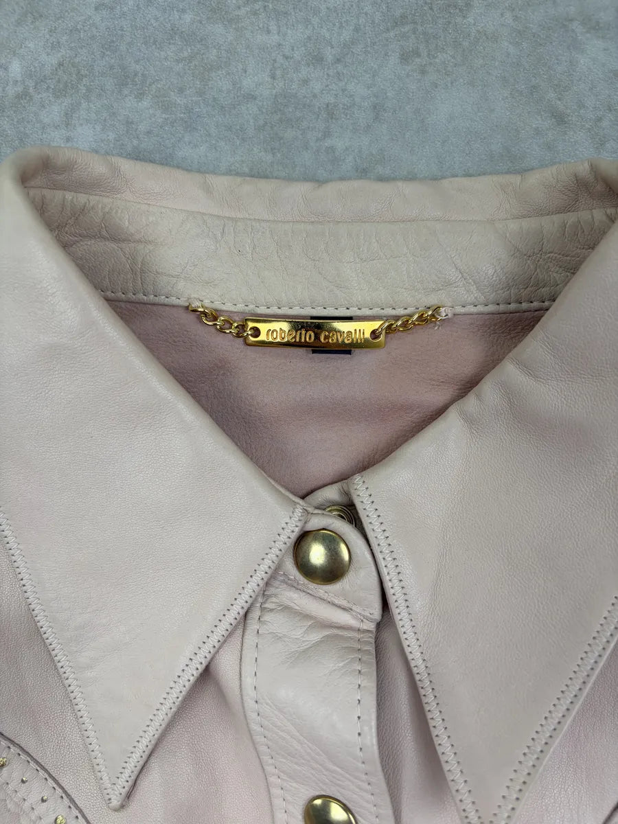 AW2003 Roberto Cavalli Pink Leather Western Shirt DwDPpBS 5