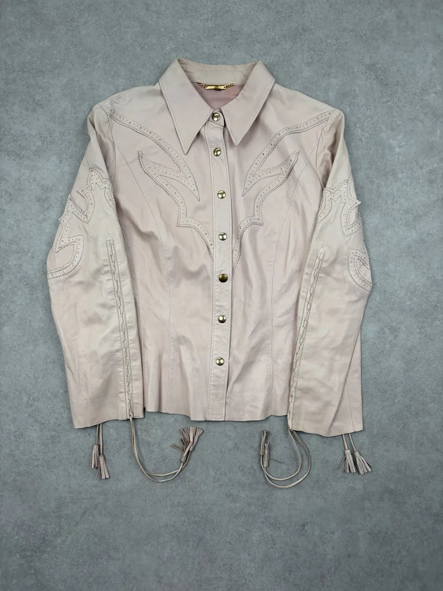 AW2003 Roberto Cavalli Pink Leather Western Shirt DwDPpBS 2