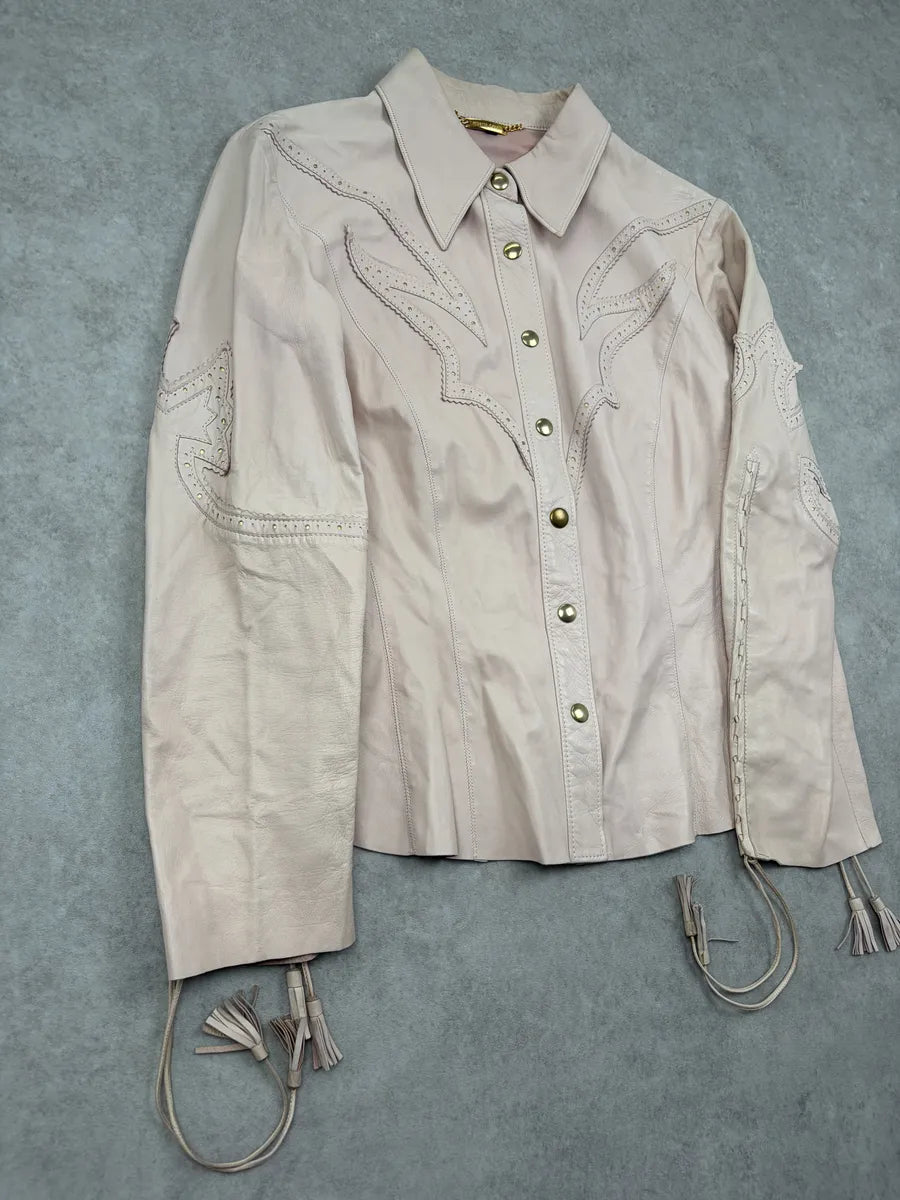 AW2003 Roberto Cavalli Pink Leather Western Shirt DwDPpBS 3