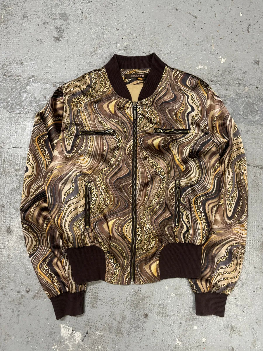 Roberto Cavalli Psycho Brown & Beige Light Bomber Jacket RUFPKJz 0