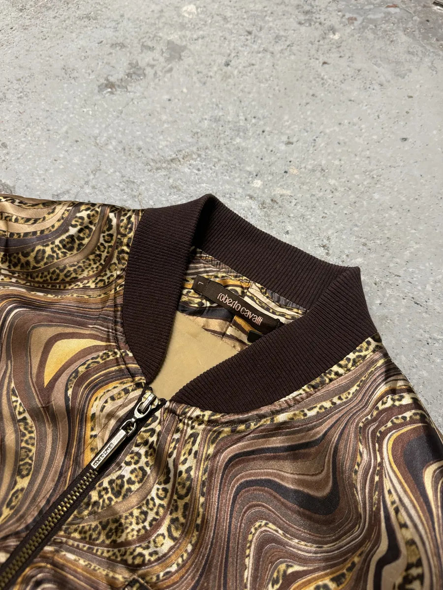 Roberto Cavalli Psycho Brown & Beige Light Bomber Jacket RUFPKJz 10
