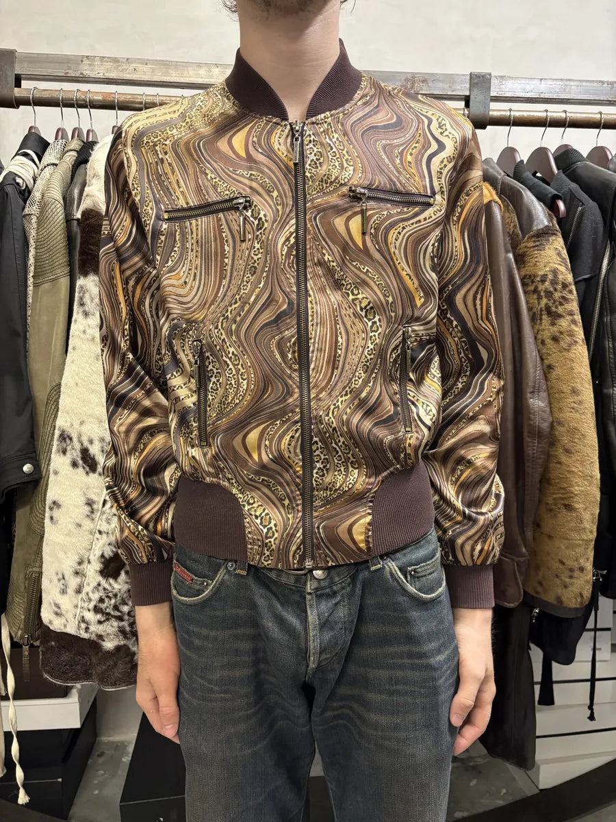 Roberto Cavalli Psycho Brown & Beige Light Bomber Jacket RUFPKJz 2