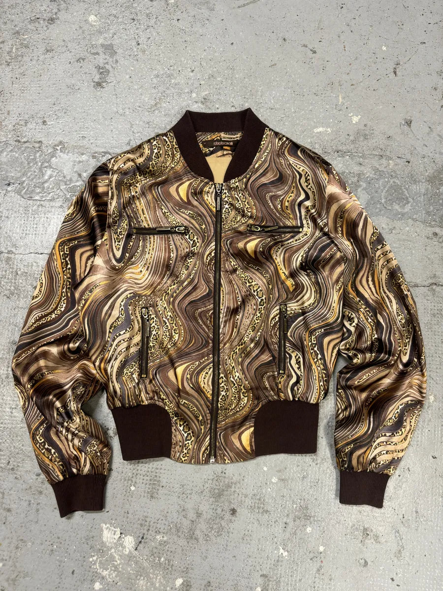Roberto Cavalli Psycho Brown & Beige Light Bomber Jacket RUFPKJz 4