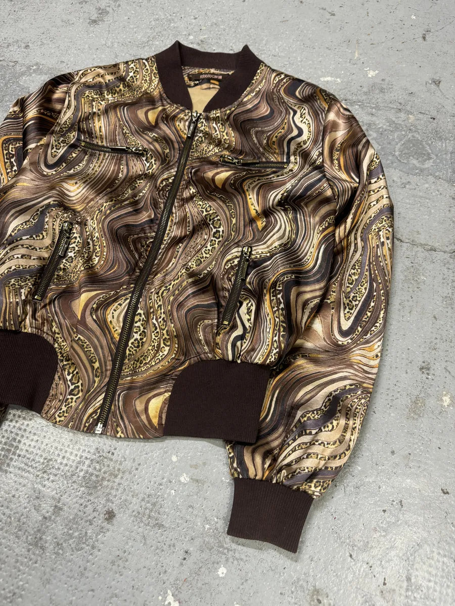 Roberto Cavalli Psycho Brown & Beige Light Bomber Jacket RUFPKJz 5