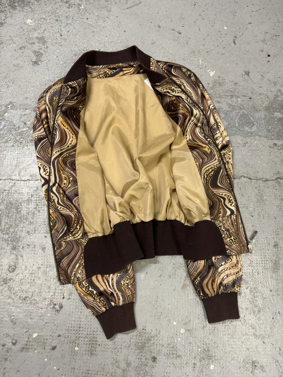 Roberto Cavalli Psycho Brown & Beige Light Bomber Jacket RUFPKJz 6