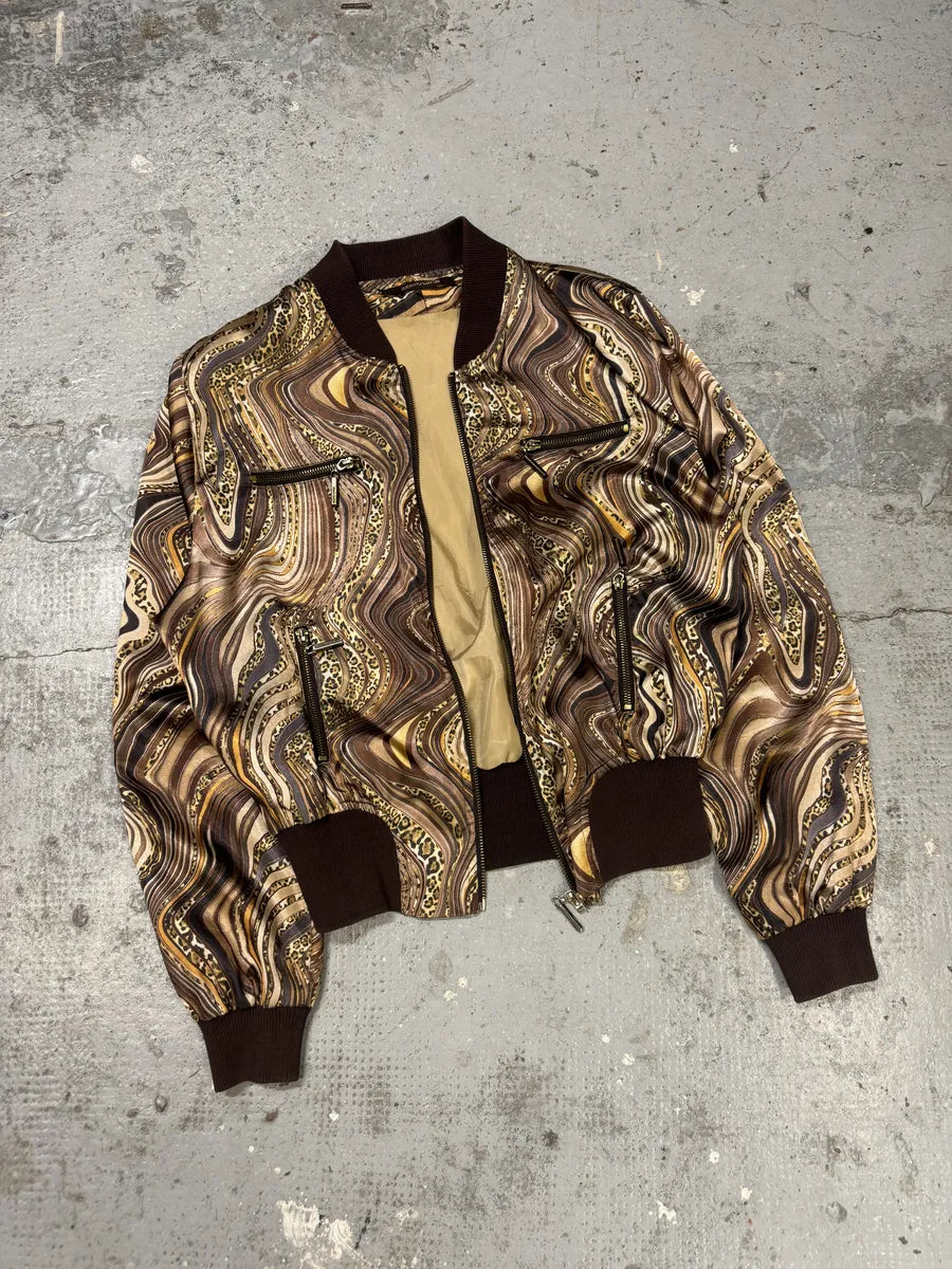 Roberto Cavalli Psycho Brown & Beige Light Bomber Jacket RUFPKJz 7