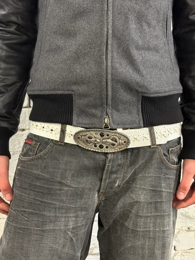 Roberto Cavalli Python Cross Stitch White Leather Belt DlZyTjc 0