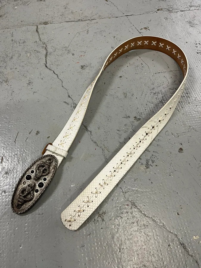 Roberto Cavalli Python Cross Stitch White Leather Belt DlZyTjc 1