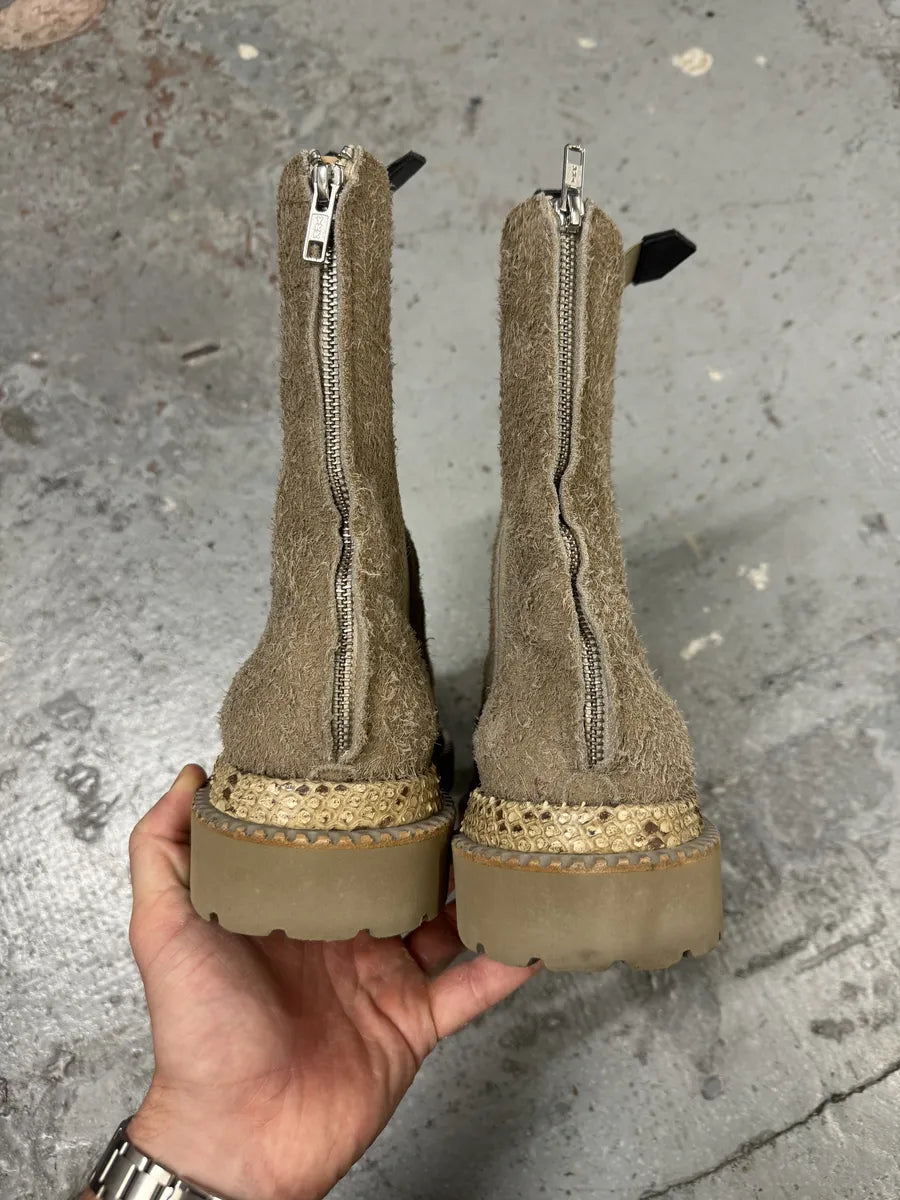 Roberto Cavalli Raw Suede Snakeskin Leather Beige Boots wfKKWRS 7