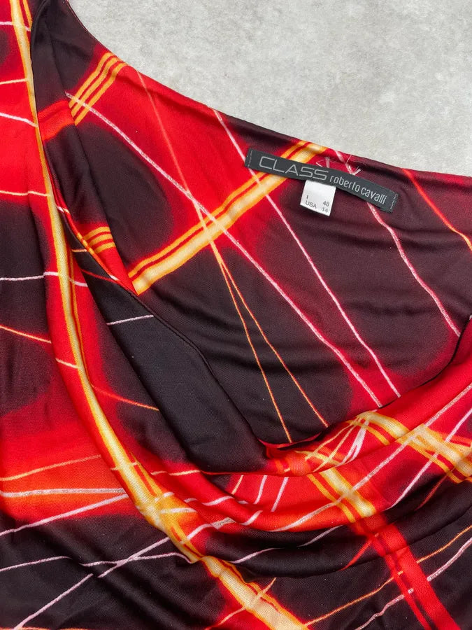 2000s Roberto Cavalli Red Cowl Neck Grid Print Top LjWtwpA 9