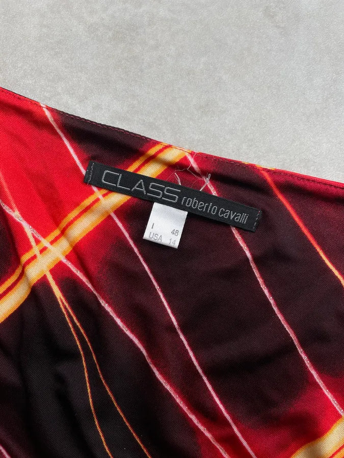 2000s Roberto Cavalli Red Cowl Neck Grid Print Top LjWtwpA 7